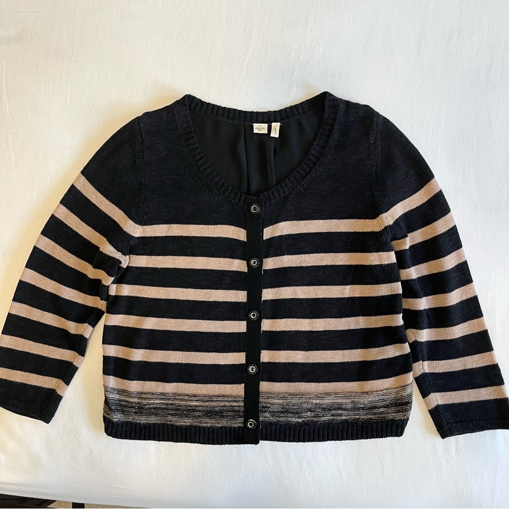 NWOT Anthropologie Moth Large Striped Black and Tan Women's Sweater - Picture 4 of 13
